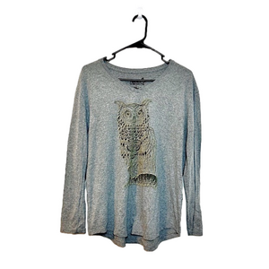 HANES Light Gray Gold Glitter Owl Long Sleeve Top